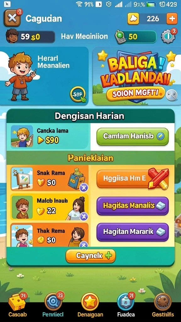 e88 - Menampilkan karakter yang dapat disesuaikan dengan berbagai item.